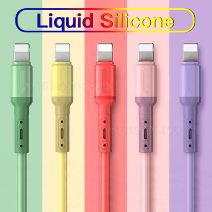 USB Cable For iPhone 12 11 Pro Max X XR XS 8 7 6 6s 5 5s Fast Data Charging Charger USB Wire Cord Liquid Silicone Cable 1/1.5/2M