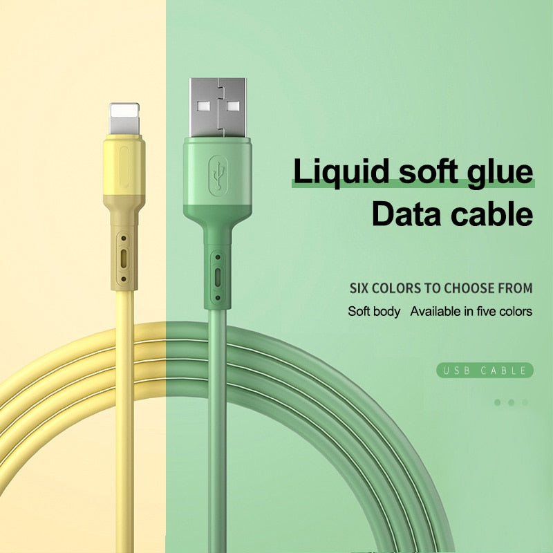 USB Cable For iPhone 12 11 Pro Max X XR XS 8 7 6 6s 5 5s Fast Data Charging Charger USB Wire Cord Liquid Silicone Cable 1/1.5/2M