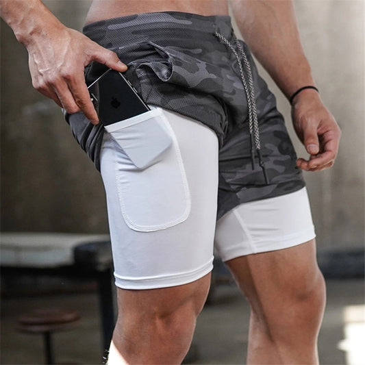 2021 Camo Running Shorts Men 2 In 1 Double-deck Quick Dry GYM Sport Shorts Fitness Jogging Workout Shorts Men Sports Short Pants